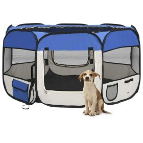 Foldable Dog Playpen with Carrying Bag Blue 49.2"x49.2"x24"