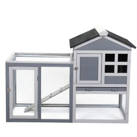 Indoor Outdoor Rabbit Hutch, Bunny Cage with Run, Pull Out Tray, Guinea Pig House for Small Animals, Gray