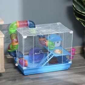 18" 2-Tier Hamster Cage with Wheel and Water Bottle, Blue