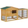 2 Levels Outdoor Rabbit Hutch with Openable Top, 59" Wooden Large Rabbit Cage with Run Weatherproof Roof, Removable Tray, Ramp, Yellow