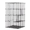 3-Tier Wire Cat Cage, Large Kennels Playpen with 3 Platforms, 3 Ramp Ladders and 4 Doors, Black