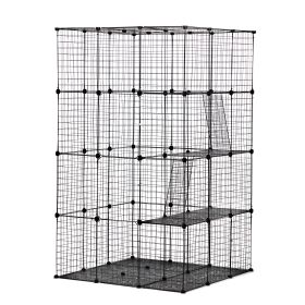 3-Tier Wire Cat Cage, Large Kennels Playpen with 3 Platforms, 3 Ramp Ladders and 4 Doors, Black