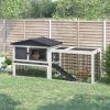 2 Levels Outdoor Rabbit Hutch with Openable Top, 59" Wooden Large Rabbit Cage with Run Weatherproof Roof, Removable Tray, Ramp, Pewter Gray