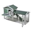 Large Wooden Rabbit Hutch Indoor and Outdoor Bunny Cage with a Removable Tray and a Waterproof Roof, Grey Green+White