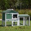 Large Wooden Rabbit Hutch Indoor and Outdoor Bunny Cage with a Removable Tray and a Waterproof Roof, Grey Green+White