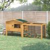 2 Levels Outdoor Rabbit Hutch with Openable Top, 59" Wooden Large Rabbit Cage with Run Weatherproof Roof, Removable Tray, Ramp, Yellow