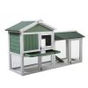 Large Wooden Rabbit Hutch Indoor and Outdoor Bunny Cage with a Removable Tray and a Waterproof Roof, Grey Green+White