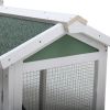 Large Wooden Rabbit Hutch Indoor and Outdoor Bunny Cage with a Removable Tray and a Waterproof Roof, Grey Green+White