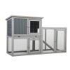 Wooden Rabbit Hutch Chicken Coop with 1 Removable Tray and 3 Lockable Doors for Indoor and Outdoor Use, Gray+White