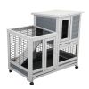 Wooden Rabbit Hutch, Outdoor Pet Bunny House Wooden Cage with Ventilation Gridding Fence, Openable Door, Cleaning Tray, Gray