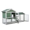 Large Wooden Rabbit Hutch Indoor and Outdoor Bunny Cage with a Removable Tray and a Waterproof Roof, Grey Green+White