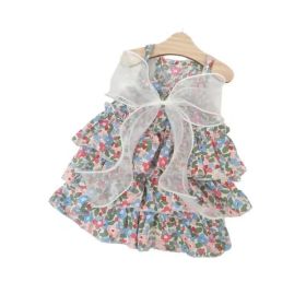 Spring And Summer Dog Clothes Cat Clothing Pet Cotton Floral Slip Dress Mesh Skirt Dress (Option: Gauze Blue Floral Skirt-XS)