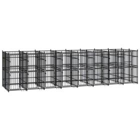 Outdoor Dog Kennel Steel 158.8 ft² (Color: Black)