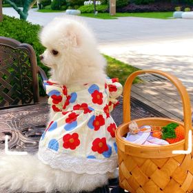 Spring And Summer Dog Clothes Cat Clothing Pet Cotton Floral Slip Dress Mesh Skirt Dress (Option: Fried Egg Floral Skirt-S)