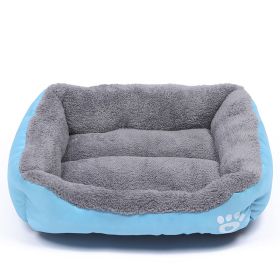 Pet Cushion Mat Square Four Seasons Universal Winter Fleece-lined Warm Dogs And Cats (Option: Sky Blue-M)