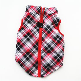 New Dog Clothes Winter Thickened Dog Cotton-padded Jacket Waistcoat Vest Down Silk Cotton Traction Buckle (Option: Plaid-S)