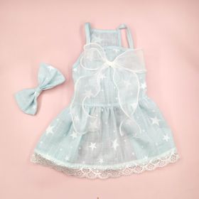 Spring And Summer Dog Clothes Cat Clothing Pet Cotton Floral Slip Dress Mesh Skirt Dress (Option: Light Blue XINGX-XL)