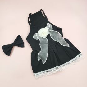 Spring And Summer Dog Clothes Cat Clothing Pet Cotton Floral Slip Dress Mesh Skirt Dress (Option: Classic Style Black Dress-M)