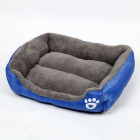 Pet Cushion Mat Square Four Seasons Universal Winter Fleece-lined Warm Dogs And Cats (Option: Dark Blue-L)